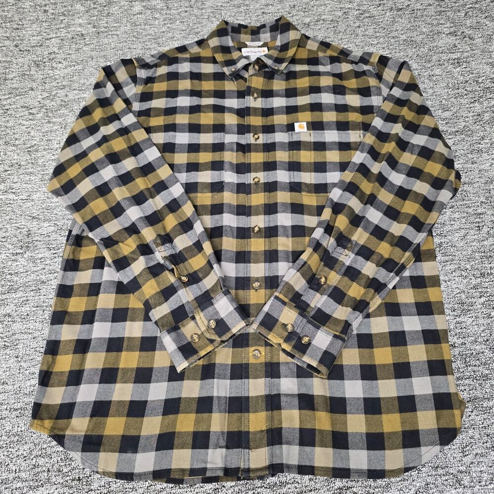 Columbia Rugged Flex Hamilton Button Shirt Men's L Yellow Black Gray Plaid EUC